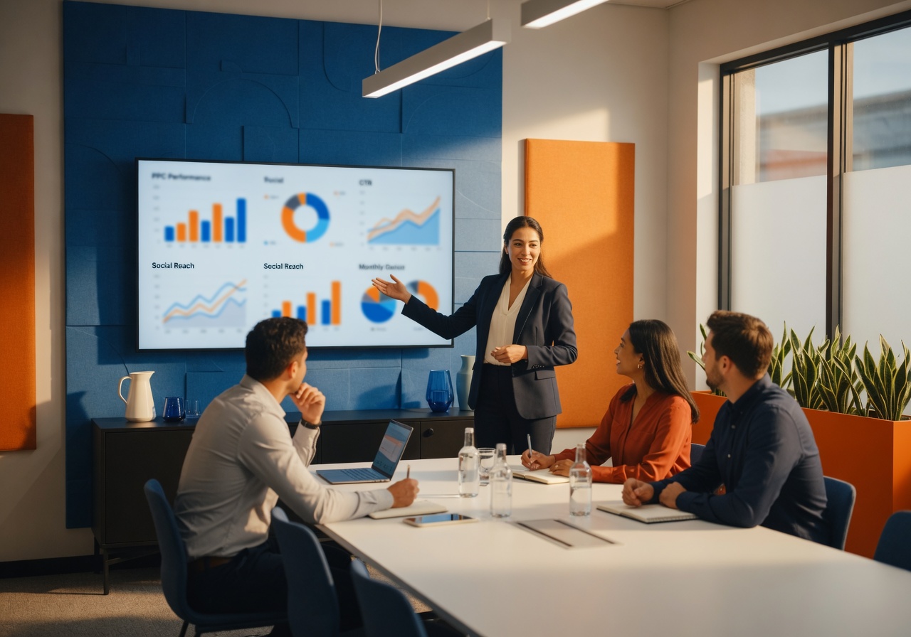 Local Blitz strategist presenting marketing metrics to clients